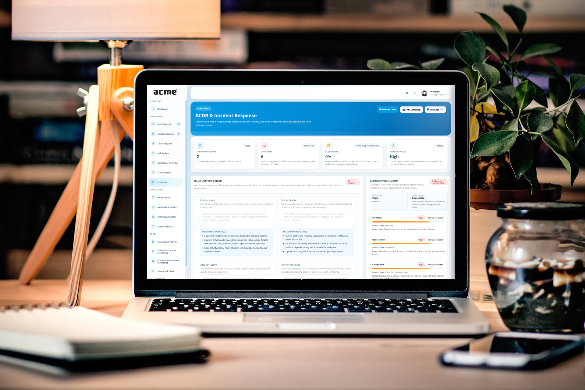 Datagrasp BCDR and Incident Response workspace