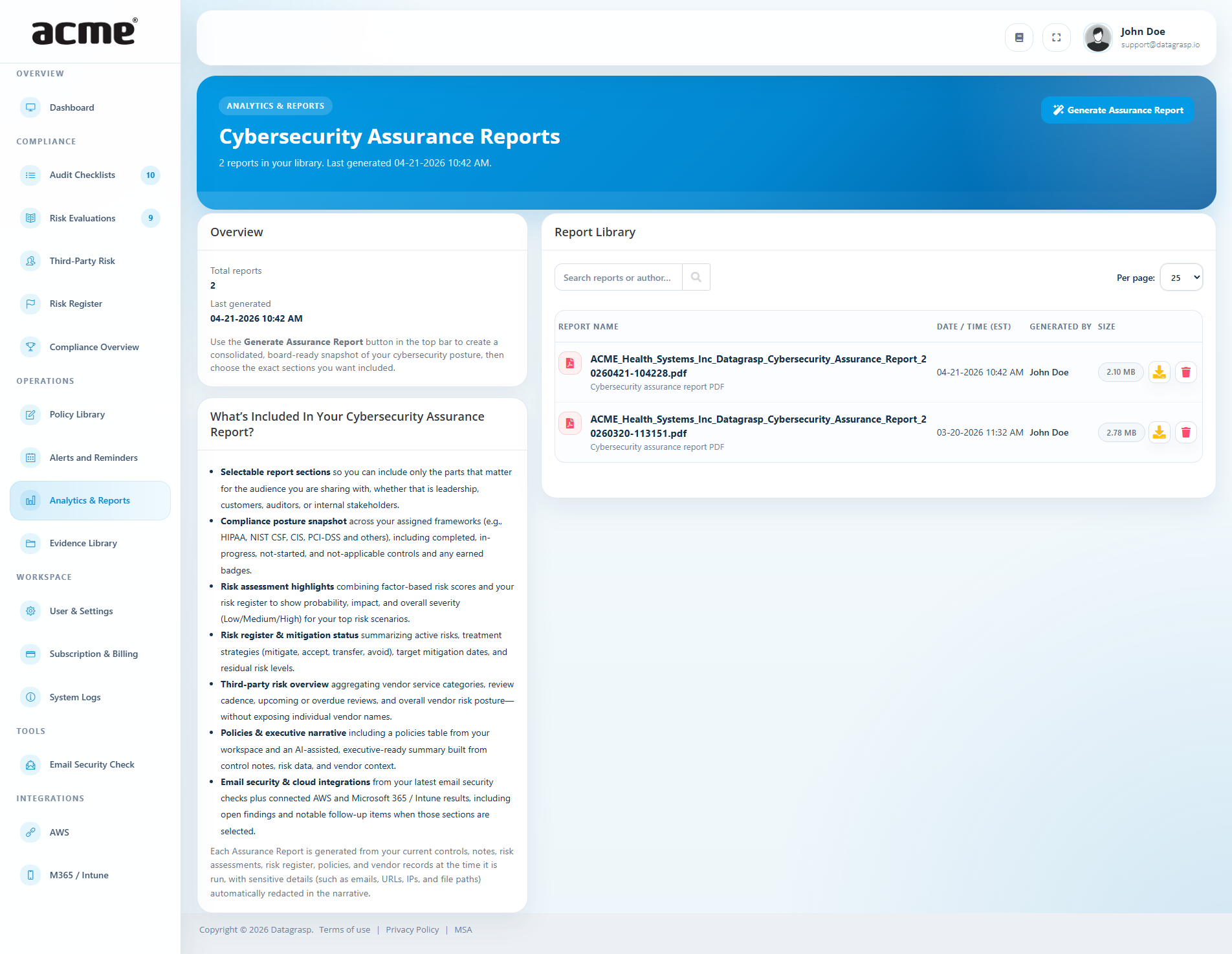 Datagrasp Analytics and Reports