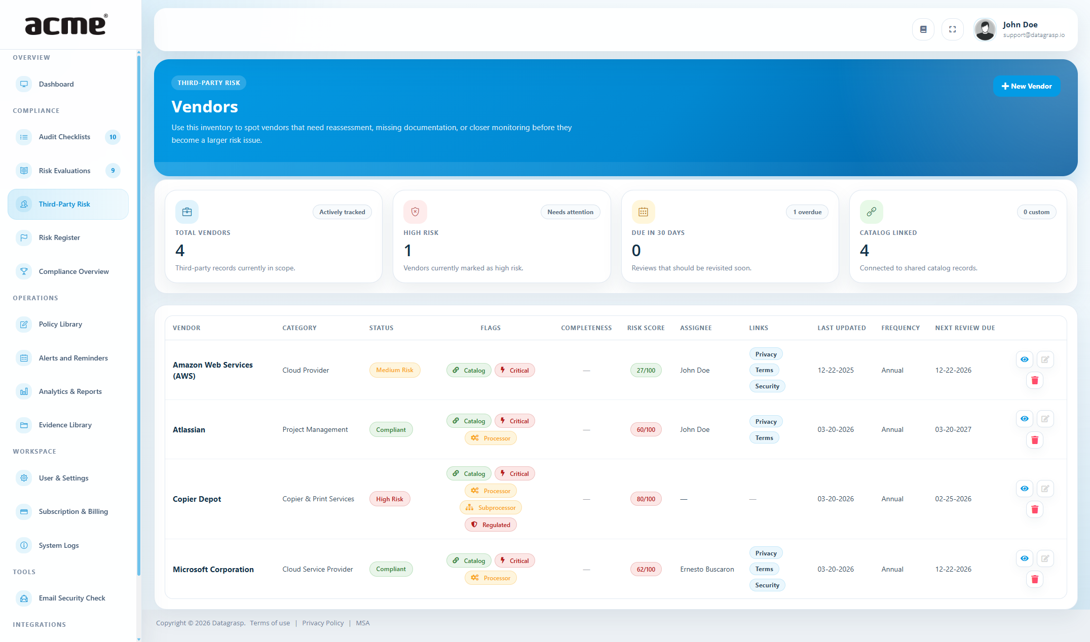 Datagrasp Third-party Risk Management (TPRM)